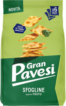 Load image into Gallery viewer, Gran Pavesi Cracker Le Sfogline Pesto Flavor, Baked, Salty and Crunchy Snack, Without Palm Oil, Pack of 6 Single Portions of 30g