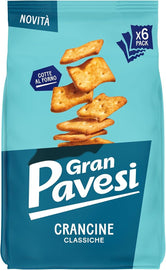 Gran Pavesi Cracker Le Crancine Classic Flavour, Baked in the Oven, Salty and Crunchy Snack, Without Palm Oil, Pack of 6 Single Portions of 30g