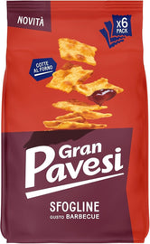 Gran Pavesi Cracker Le Sfogline Barbecue Flavor, Baked, Salty and Crunchy Snack, Without Palm Oil, Pack of 6 Single Portions of 30g