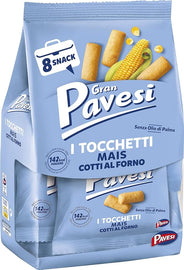Gran Pavesi Snack Tocchetti, Oven-Baked Corn Snacks, Palm Oil Free - 8 Packets (256 g)