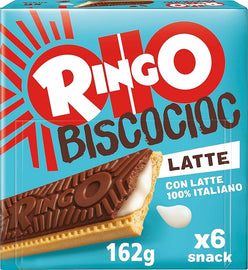 Pavesi Ringo Bisco Cioc Latte, Biscuit with Milk Filling and Chocolate Covering for a Sweet and Tasty Snack for the Afternoon Tea - Pack of 6 Snacks - 162 g