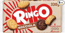 Load image into Gallery viewer, Pavesi Ringo Biscuits Filled with Hazelnut Cream and Chocolate for Breakfast or Tasty Snack - 6 packs, 310 g