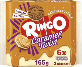 Pavesi Ringo Caramel Twist, Biscuits Filled with Cream with Salted Caramel Flavor, 165g