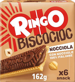 Pavesi Ringo Bisco Cioc Nocciole, Biscuit Filled with Cream with 100% Italian Hazelnuts and Chocolate Covering for a Sweet and Tasty Snack for the Afternoon Snack - Pack of 6 Snacks - 162 g