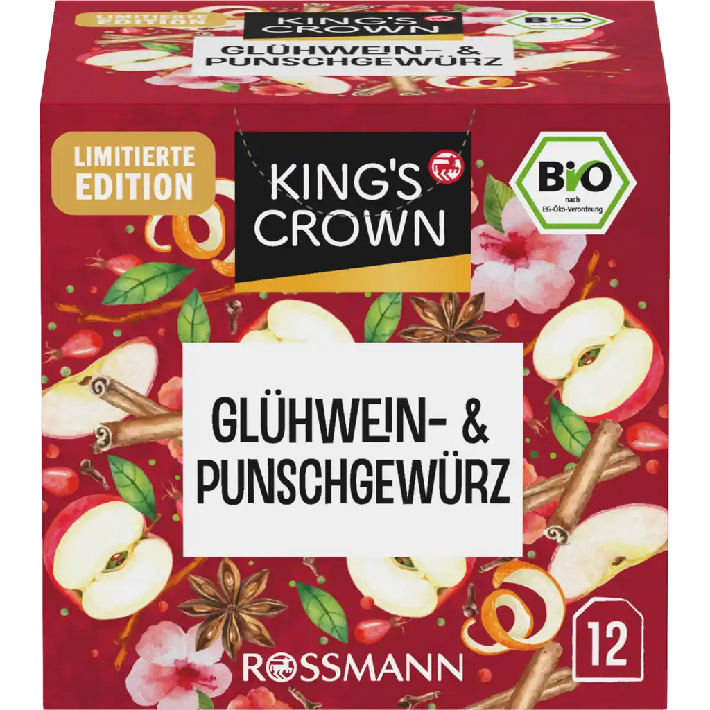 KING'S CROWN Organic mulled wine & punch spice mix (12 bags)