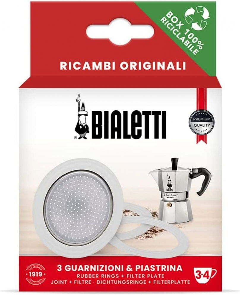 BIALETTI - Caffettiera Moka - Accessori - 1 Piastr. da 3/4 tazze + 3 Guarnizioni